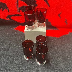 French Luminarc Ruby Red Cordial Shot Glasses. Set Of 6. Vintage